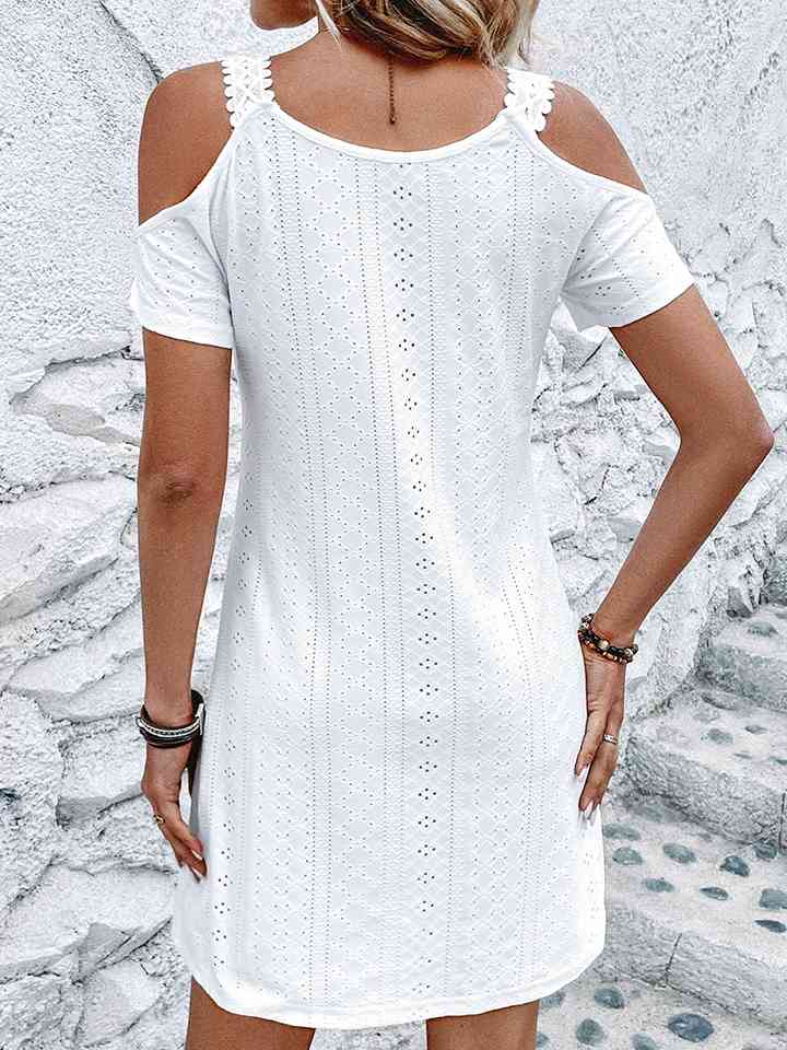 Eyelet V-Neck Cold-Shoulder Dress