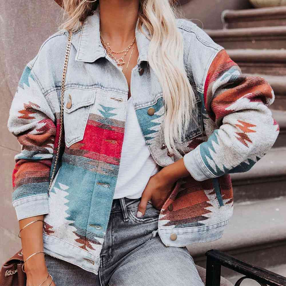 Printed Button Down Denim Shacket