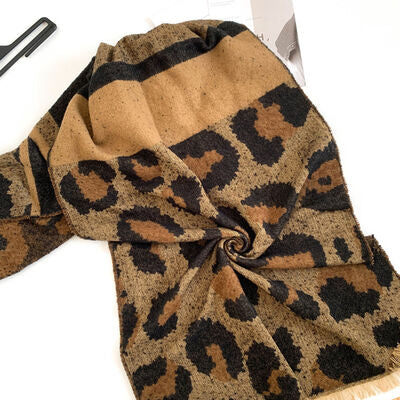 Leopard Raw Hem Polyester Scarf