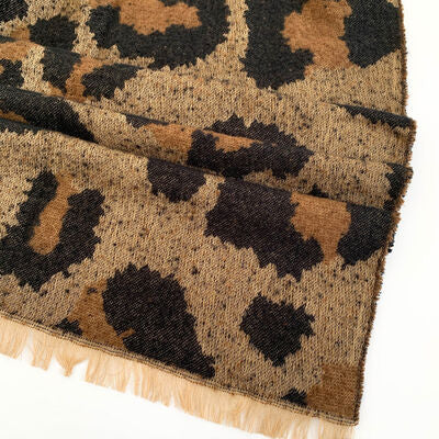 Leopard Raw Hem Polyester Scarf