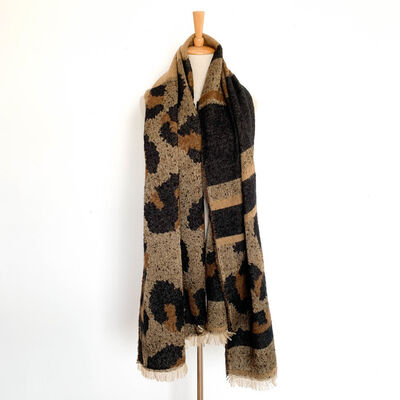 Leopard Raw Hem Polyester Scarf