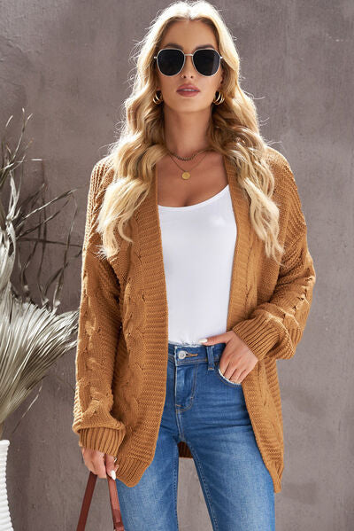 Waffle-Knit Open Front Dropped Shoulder Sweater