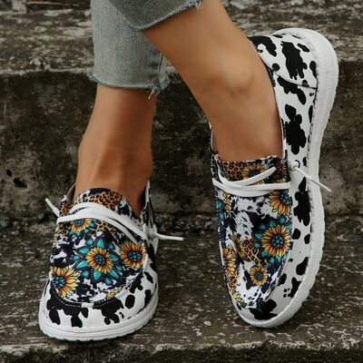 Sunflower Pattern Flat Loafers