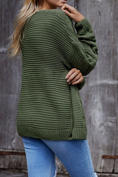 Waffle-Knit Open Front Dropped Shoulder Sweater